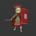 Cartoon Style Roman Soldier Game And Movie Character With Red Helmet Shield And Sword