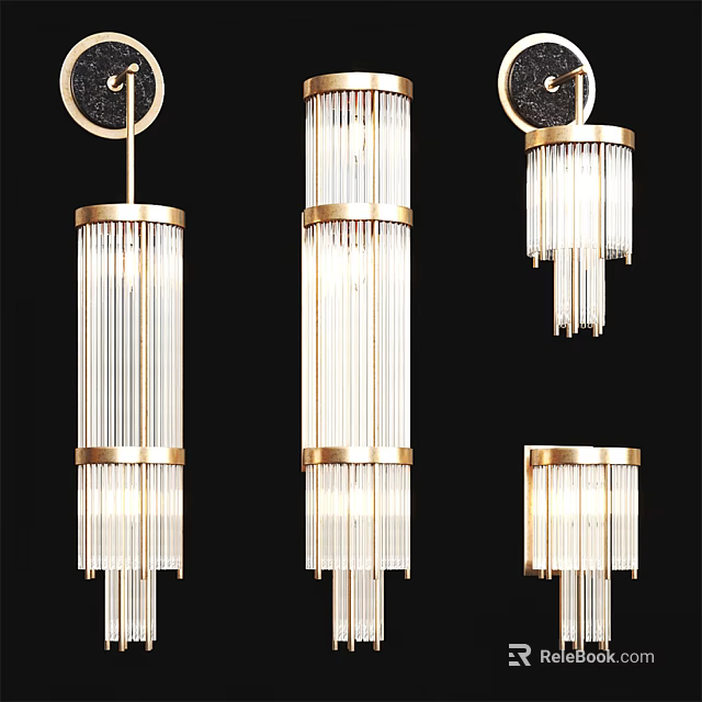Modern Wall Lamps With Golden Frame And Transparent Crystal Tubes Design 3d model 