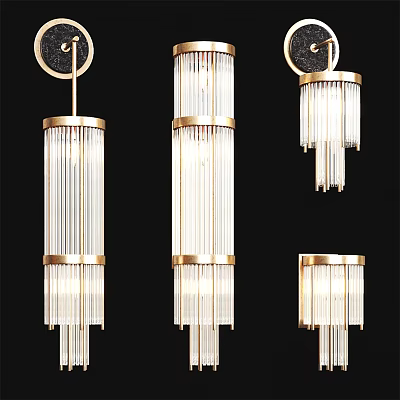 Modern Wall Lamps With Golden Frame And Transparent Crystal Tubes Design 3d model