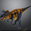 3D Dinosaur Character With Blue And Orange Striped Body And Spiked Head