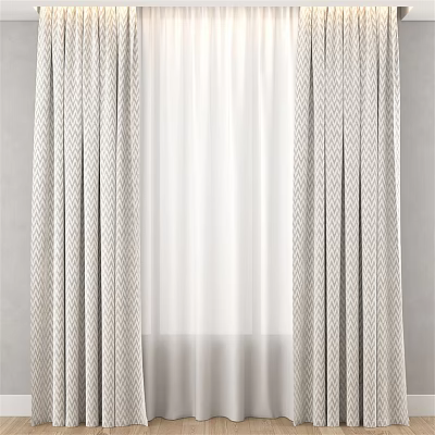 Modern Window Curtains With Patterned Panels And Sheer White Liner For Home Decor 3d model
