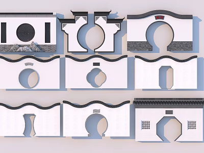 Traditional Chinese Architectural Doorway Designs Featuring Various Shapes And Decorative Elements 3d model