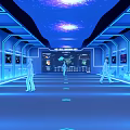 China Sichuan International Meat Industry Service Center Modern Interior with Blue Lighting and Figures
