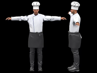 Men In Chef Uniforms With Hats Stretching Arms Front And Side Views 3d model