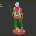 Military Game Movie Character In Green Uniform With Helmet Rifle And Base With Green Plants