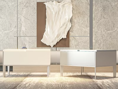 Modern Bedside Tables With Metal Frame Light Colored Top And Marble Wall Decorative Art 3d model