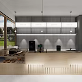 Modern Milk Tea Shop With Glass Facade Display Shelves Tables Chairs And Decorative Lights