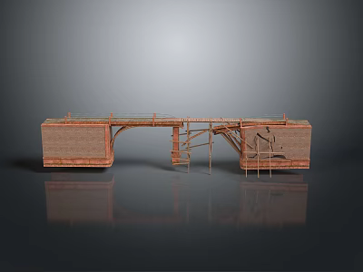 Detailed Architectural Bridge Model With Support Structures And Wooden Construction 3d model