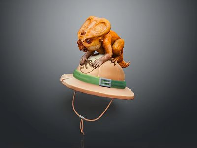 Fantasy Character With Green Hat And Small Orange Creature Perched On Top Edge 3d model