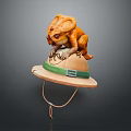 Fantasy Character With Green Hat And Small Orange Creature Perched On Top Edge
