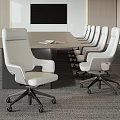 Modern Meeting Room Interior With Large Wooden Meeting Table White Leather Chairs And Papers