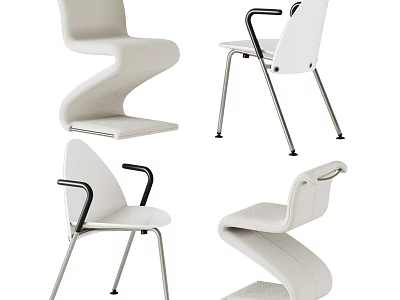 Modern Dining Chairs With Curved Upholstered Design And Sleek Metal Legs 3d model