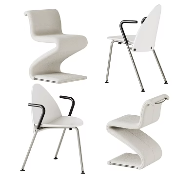 Modern Dining Chairs With Curved Upholstered Design And Sleek Metal Legs 3d model
