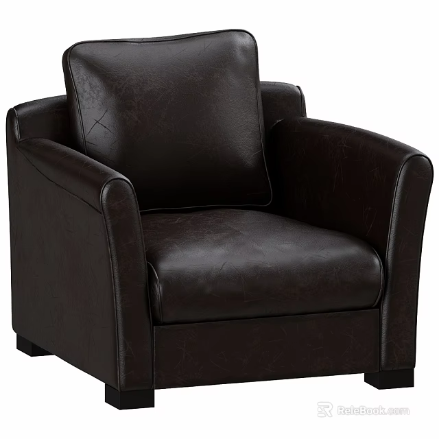 Dark Brown Leather Leisure Chair With Modern Armrests And Comfortable Design 3d model 