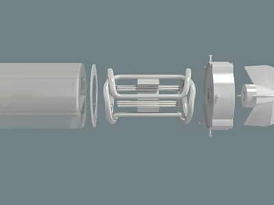 Automotive Mechanical Parts Disassembled View With Metal Tubes Rings And Frames 3d model