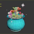 Pink Succulent Plants In Blue Pot With Shiny Star Decorations For Home Decor
