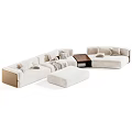 Modern Cozy Fabric Double Sofa Set With Ottoman And Stylish Throw Pillows For Living Room