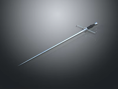 Classic Sword Weapon With Metal Blade Black Handle And Crossguard On Gray Background 3d model