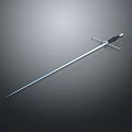Classic Sword Weapon With Metal Blade Black Handle And Crossguard On Gray Background