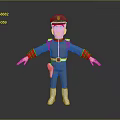 Cartoon Figure In Gray Uniform Red Cuff Details Black Cap White Belt Open Arms Pose