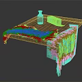 Rustic Wooden Table With Gray Cloth Bottle And Colorful Box On Top