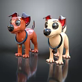 Cute Plush Dog Dolls Brown And White With Red Ears Collars On Shiny Surface