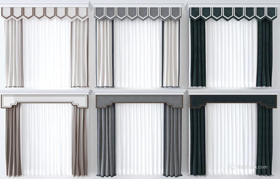 Modern Curtains With Different Colors And Elegant Window Valance For Home Interior 3d model