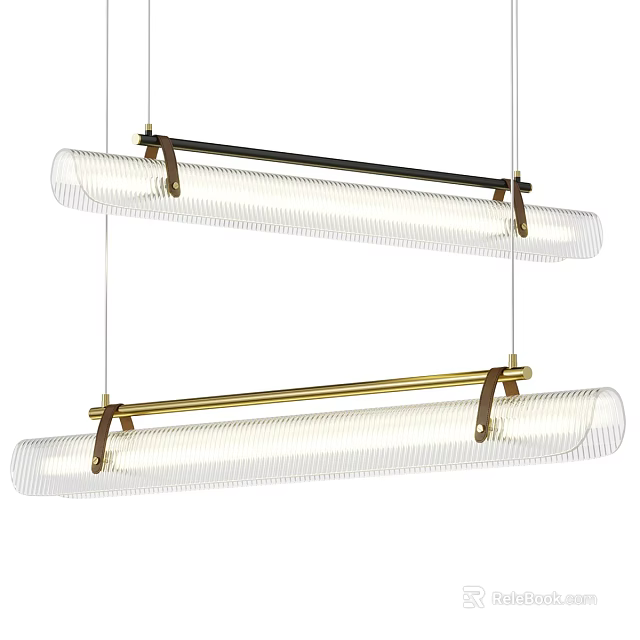 Modern Elongated Pendant Lights With Brass And Black Metal Frames And Transparent Shades 3d model 