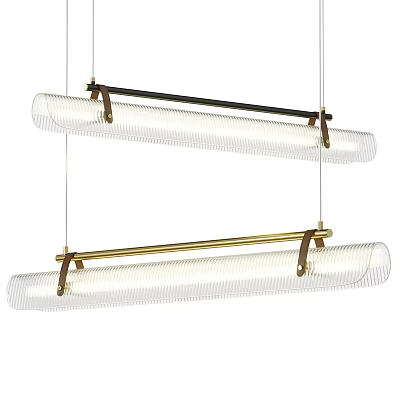 Modern Elongated Pendant Lights With Brass And Black Metal Frames And Transparent Shades 3d model