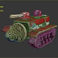Red and White Tracked Functional Vehicle With Front Obstacle Clearing Roller and Top Mechanical Equipment
