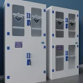 White Multi Door Lockers With Glass Panels On Blue Background Interior