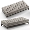 Light Gray Tufted Upholstered Ottoman With Dark Wooden Legs Modern Style