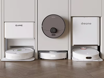 Smart Robotic Vacuum Cleaners In Organized Storage 3d model