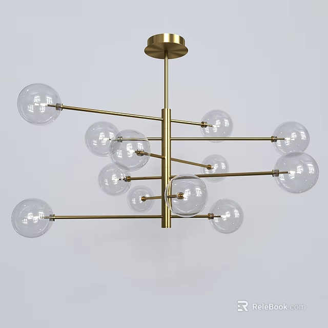 Modern Brass Chandelier With Transparent Glass Globes Contemporary Lighting Fixture For Modern Interior Spaces 3d model 