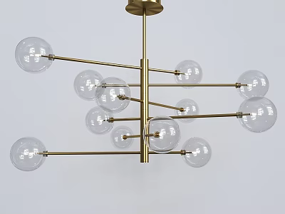 Modern Brass Chandelier With Transparent Glass Globes Contemporary Lighting Fixture For Modern Interior Spaces 3d model