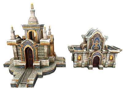 Cartoon Scene Featuring Detailed Islamic Style Buildings With Domes Minarets And Arched Doors 3d model