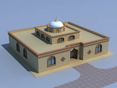 Traditional Building Featuring White Dome Light Colored Exterior Arched Windows And Decorative Patterns 3d model