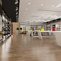 Modern Retail Store Interior with Display Shelves White Tables and Bright Lighting