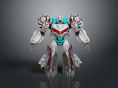 Mechanical Game and Movie Character with White Blue Red Armored Sci-Fi Design 3d model