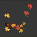 Autumn Decoration Setup With Orange Candles Yellow Red Maple Leaves And Acorns