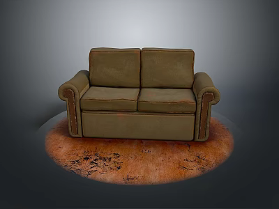 Brown Leather Sofa With Armrests On Vintage Orange Rug For Living Room 3d model