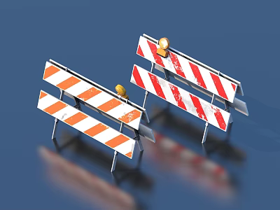 Road Facilities Traffic Barriers Featuring Orange And White Stripes And Yellow Warning Lights 3d model