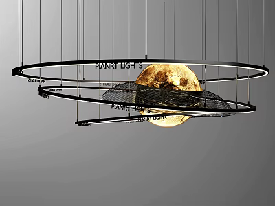 Modern Planet Moon Chandelier With Hanging Rings And Luminous Moon Design 3d model