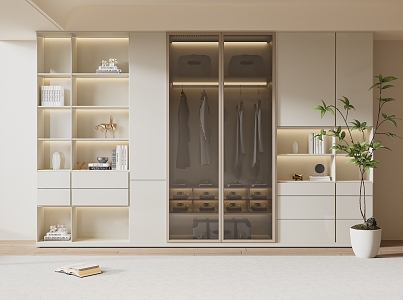 modern wardrobe cream bookcase 3d model