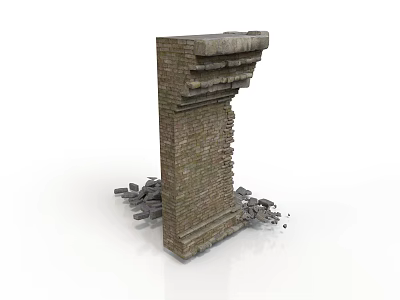 Detailed Modern Scene Featuring Broken Brick Pillar And Scattered Debris 3d model