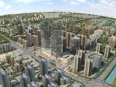 Aerial View Urban Planning With High Rise Buildings Road Network And Urban Layout 3d model