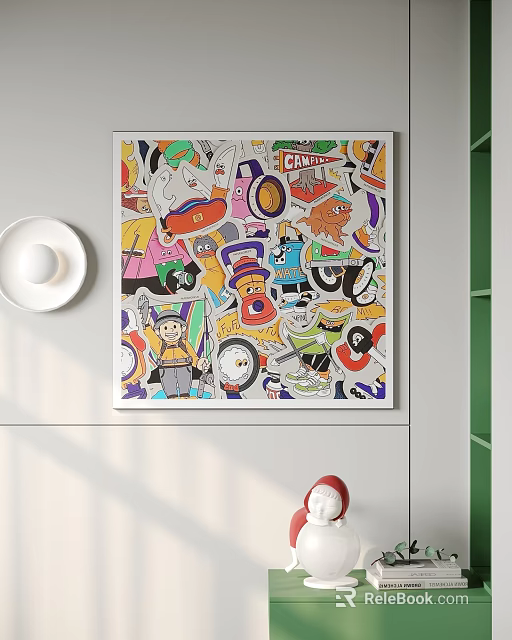 Colorful Abstract Painting With Cartoon Elements For Interior Decor 3d model