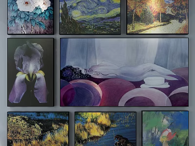 Vibrant Landscape Paintings With Forest Path River Mountain And Natural Scenery 3d model