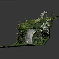 Natural Terrain Model Featuring Green Grass Stone Wall Vines Winding Path And Trees