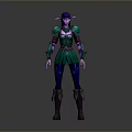 Elf Woman with Purple Hair Pointed Ears Wearing Green Armor and Blue Pants
